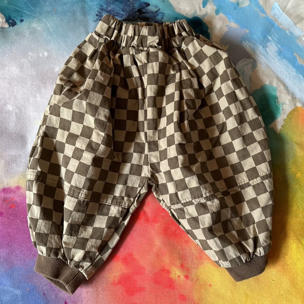 Checkerboard Brown and Tan Balloon Harem Pants Joggers
